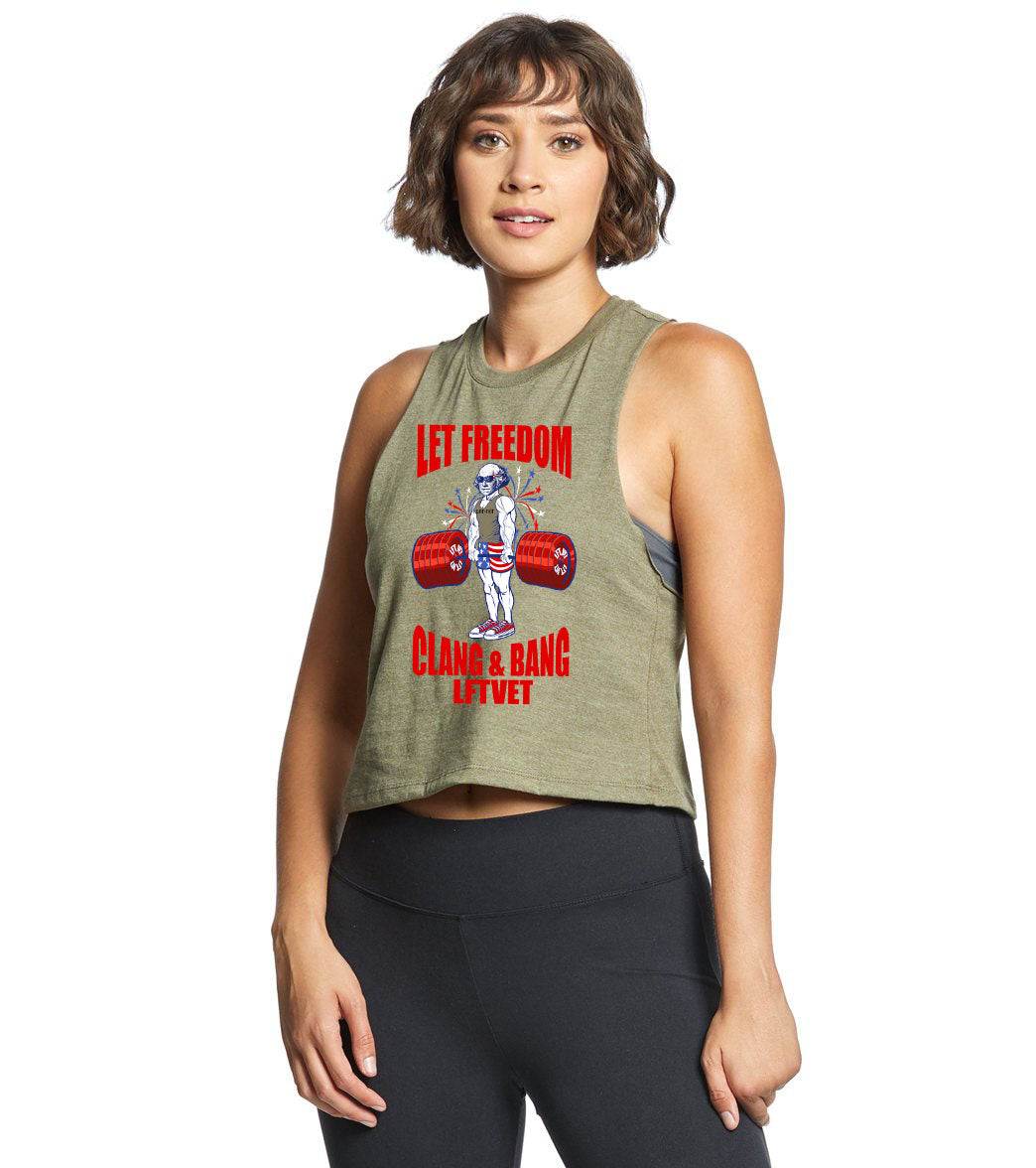 Let Freedom Clang and Bang Racerback Cropped Tank