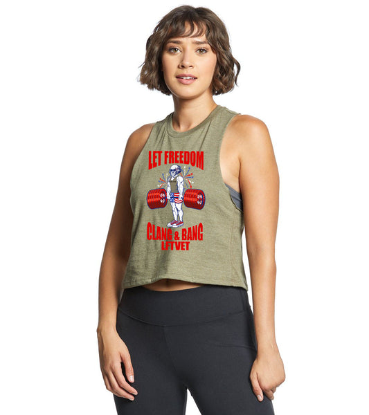 Let Freedom Clang and Bang Racerback Cropped Tank