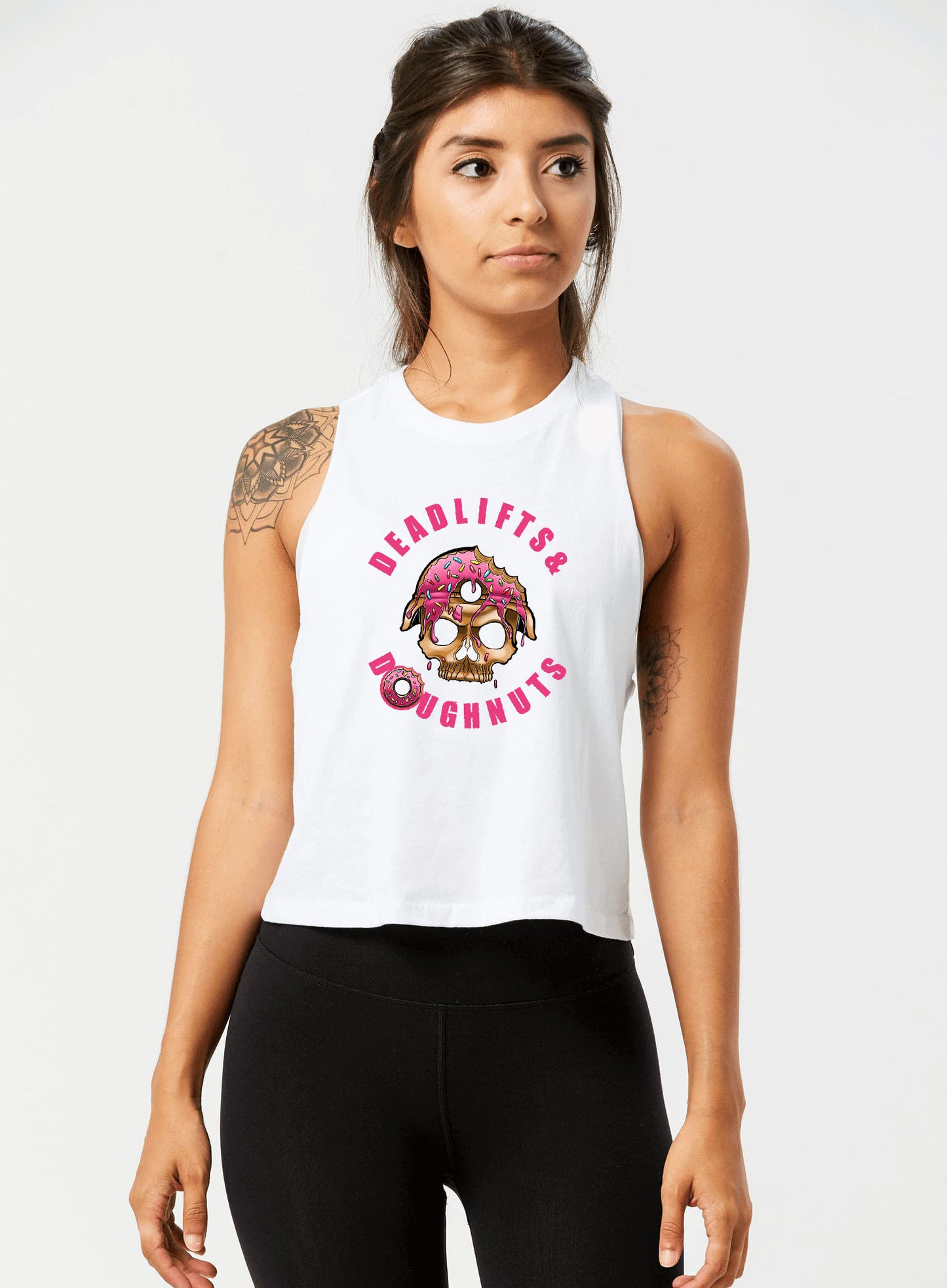 Deadlifts & Doughnuts Racerback Cropped Tank