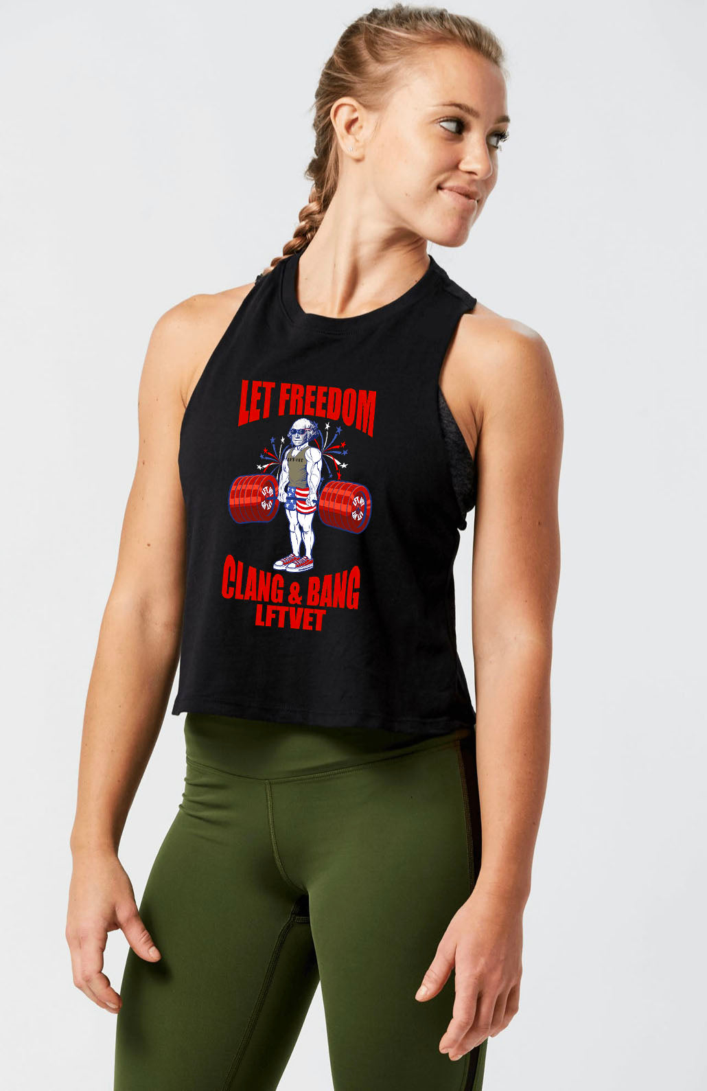Let Freedom Clang and Bang Racerback Cropped Tank