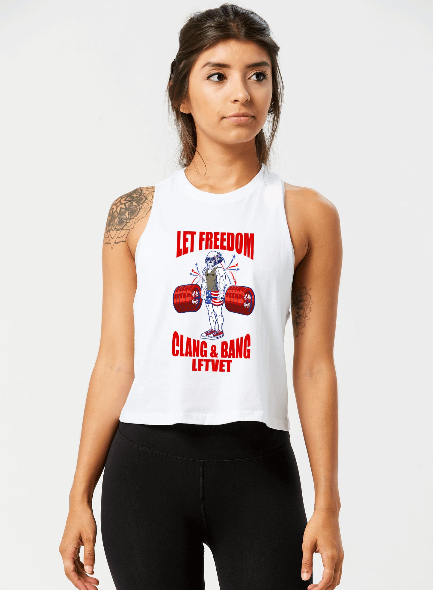 Let Freedom Clang and Bang Racerback Cropped Tank