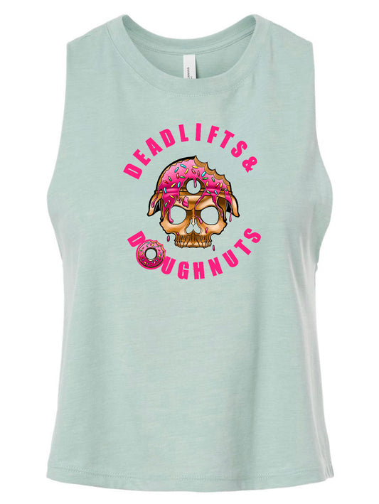 Deadlifts & Doughnuts Racerback Cropped Tank