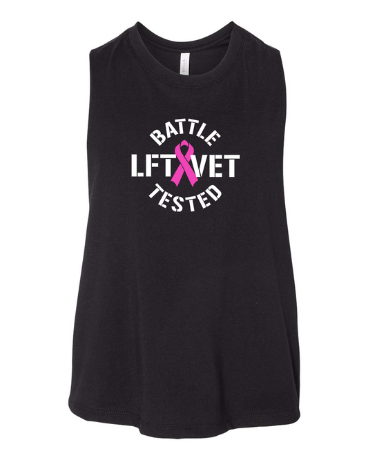 Battle Tested Ribbon Cropped Racerback- Black