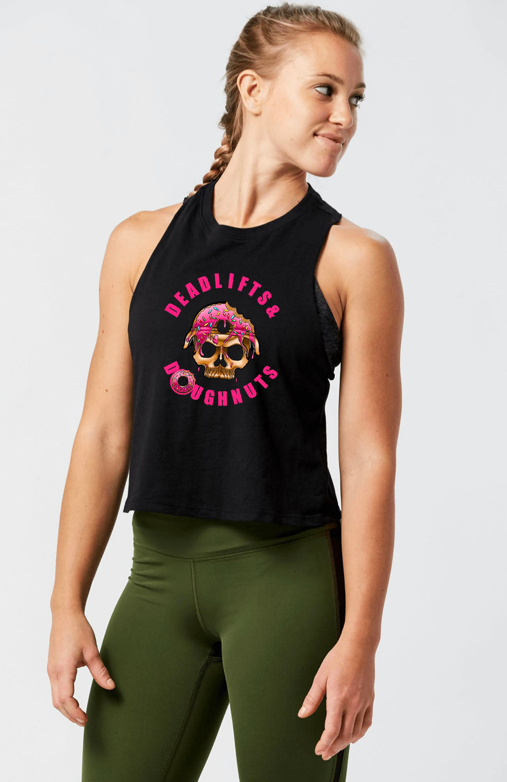 Deadlifts & Doughnuts Racerback Cropped Tank