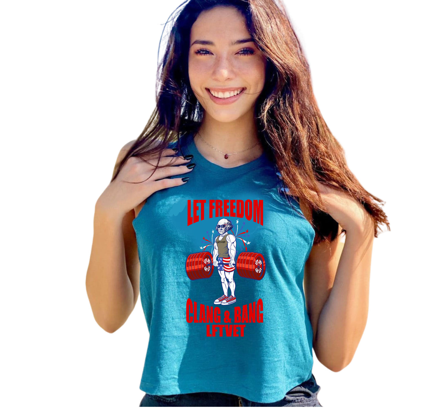 Let Freedom Clang and Bang Racerback Cropped Tank