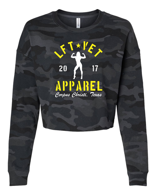 Women's Rep Cropped Crew Pullover-Yellow/White Print