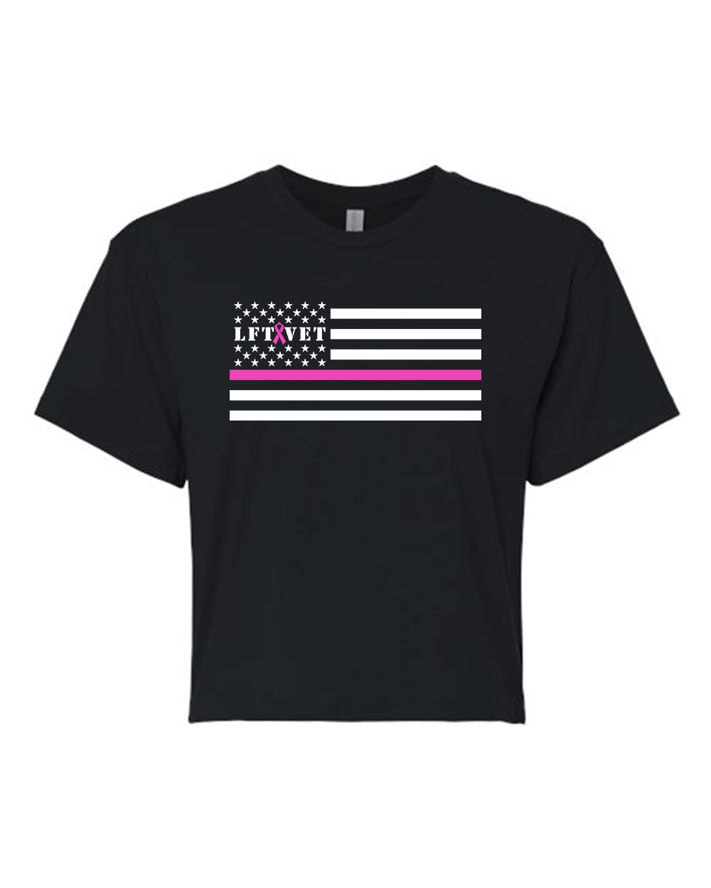 Pink Line Flag Crop Tee- Black
