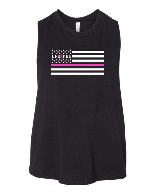 Pink Line Flag Cropped Racerback- Black