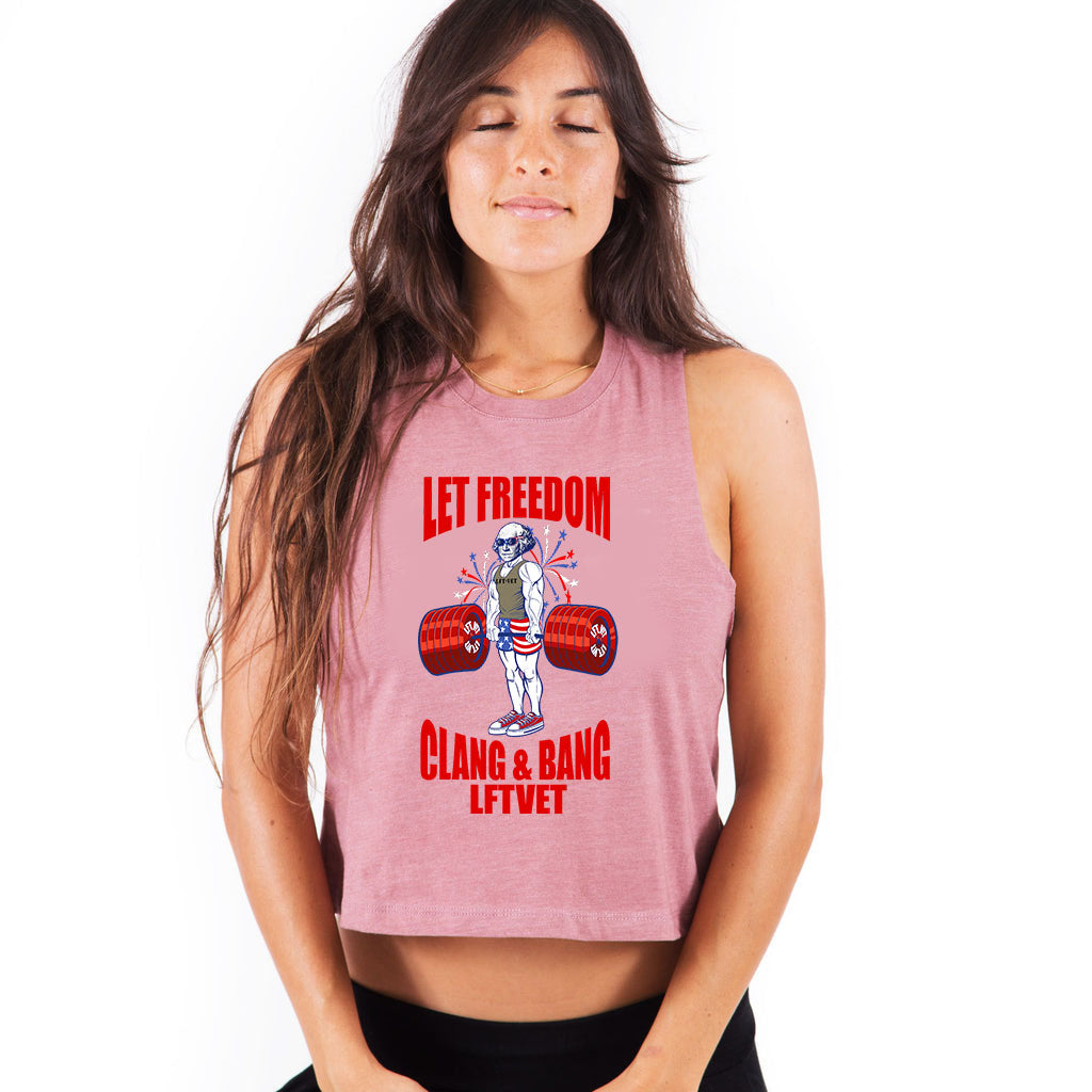 Let Freedom Clang and Bang Racerback Cropped Tank