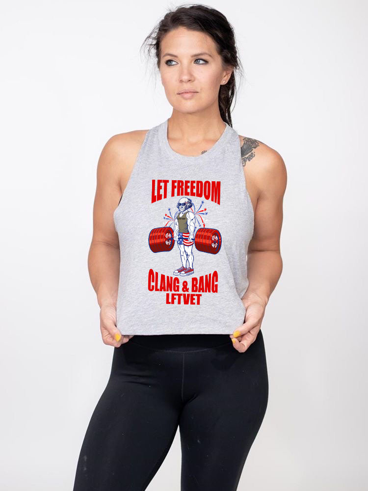Let Freedom Clang and Bang Racerback Cropped Tank