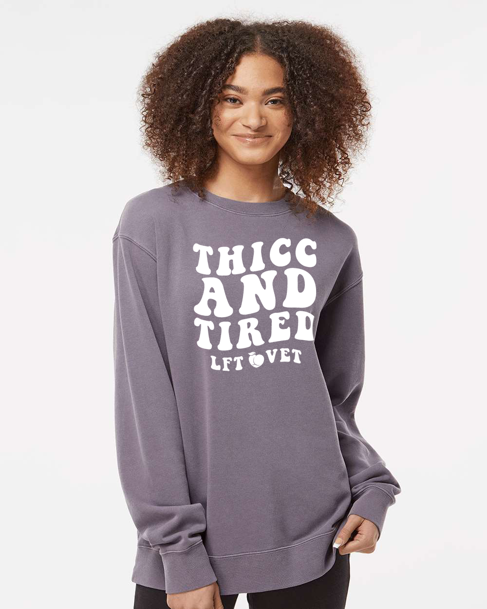 Thicc and Tired Comfy Crew Sweater